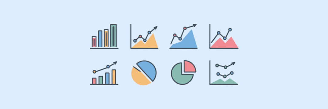 Minimalist vector icons of charts and graphs &ndash; Great for UX/UI kits, analytic tools, or educational materials.