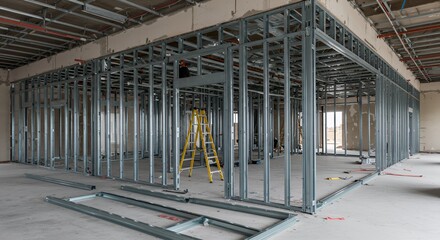 Metal Stud Framing Structure of a Building Under Construction