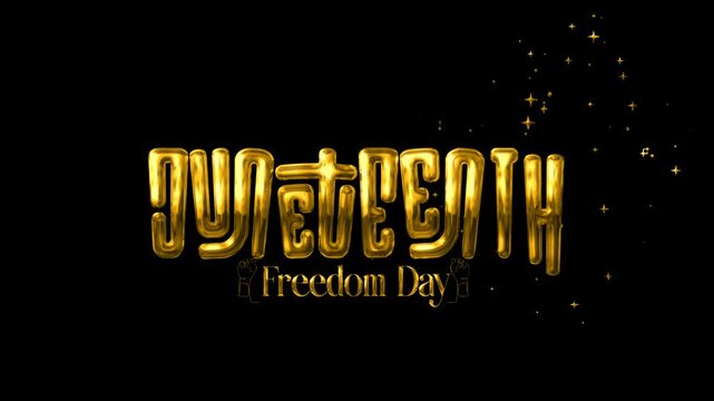 Juneteenth Freedom Day lettering text animation in golden with sparkling effects and transparent background