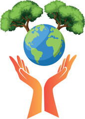  two hands holding a globe vector illustration