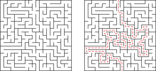 Maze illustration showing complex pathway solution and difficult challenge strategy