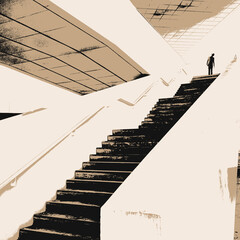 Man Ascending Stairs in an Urban Environment – A Minimalist Illustration of Progress and Determinatio