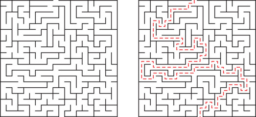 Complex maze illustration with solution path highlighting the path to success