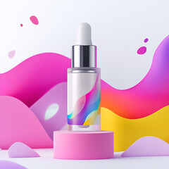 Colorful Serum Bottle on Abstract Background – Product Mockup

