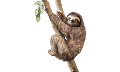 Fototapeta premium Sloth hanging from a tree isolated on transparent white background