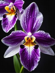 Fototapeta premium close-up image of a beautiful Zygopetalum Orchid flower with water droplets