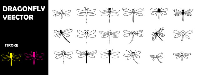 Dragonfly Silhouette Vector Set – Insect  Various Poses vector 