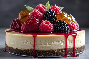 Cheese cake with berries. Dessert with berries.