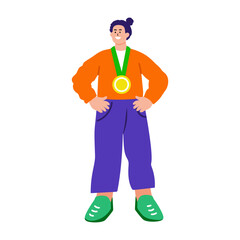 A flat style illustration showing a medalist