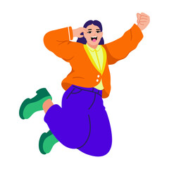 A flat style illustration showing a girl celebrating