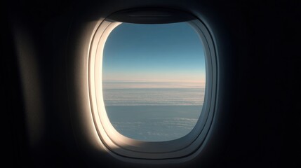 Naklejka premium View from Airplane Window Showing Clear Sky and Clouds at High Altitude During Daylight Hours