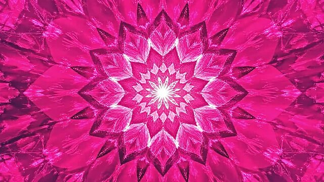 radiant abstract pink geometric patterns, hexagonal forms radiating from a central point, lively textured background of brush strokes and dots, energetic vibes, harmonious colors
