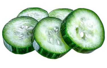 cucumber slices on white background, close-up