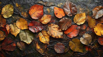 Intricate tapestry of autumnal foliage: A textured celebration of colors