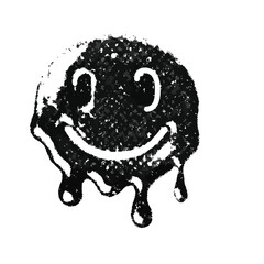Melting Smilel with retro photocopy stipple effect, for grunge punk y2k collage design. Vector illustration in vintage halftone brutalist design
