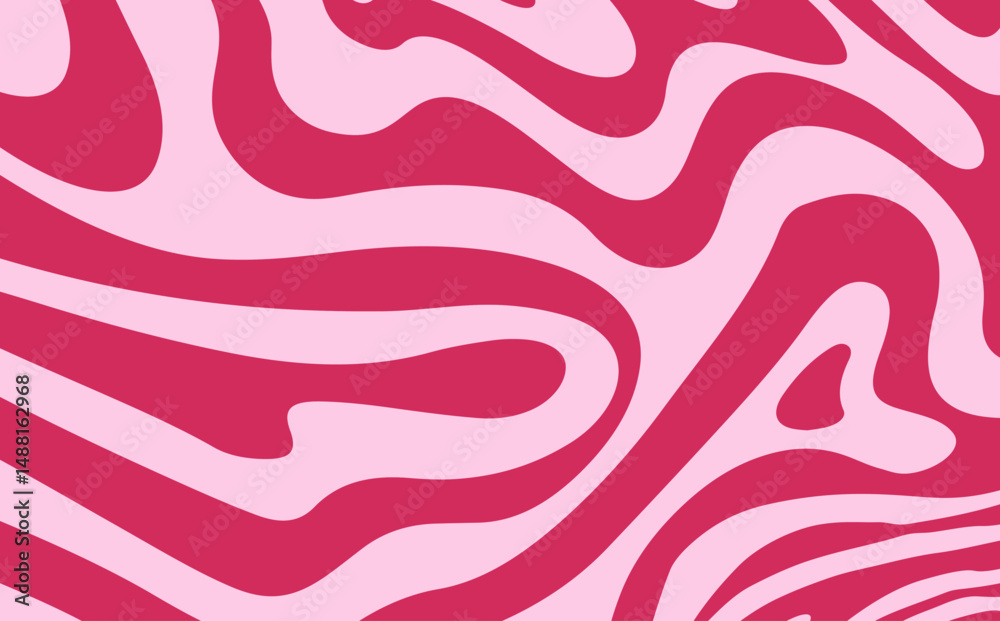 Poster abstract wavy pattern with bold, flowing lines in red and pink tones. modern, playful, and energetic