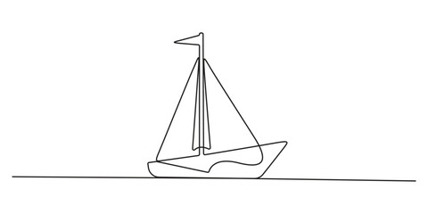 Vector illustration of sailboat continuous one line drawing. Simple single abstract line drawing of travel tourism concept isolated on a white background. Vector illustration