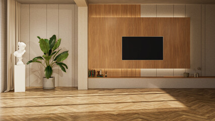 Large luxury modern bright interiors Living room mockup illustration 3D rendering image