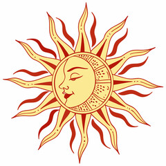 Sun face design element, isolated, transparent background