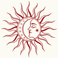 Sun and moon celestial design element, isolated, transparent background