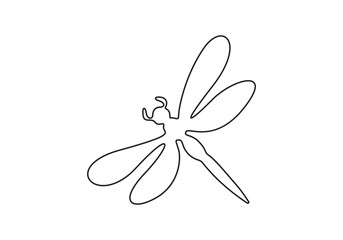 Dragonfly continuous one line art drawing of outline vector illustration, Dragonfly single line drawing, Continuous line drawing. Flying dragonfly logo. Black and white vector illustration