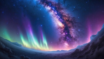Our galaxy features a spiral structure with aurora borealis