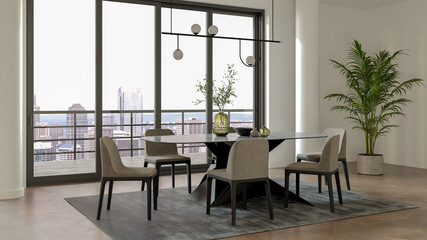 Large luxury modern bright interiors Living room mockup illustration 3D rendering image