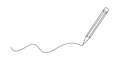 Pencil vector illustration with continuous single line drawing isolated on white background vector illustration