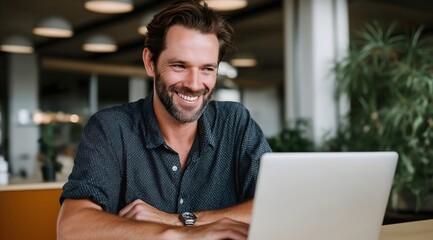Confident Professional Businessman Working on Laptop in Modern Office – Entrepreneurship, Digital Workspace & Corporate Success Concept.