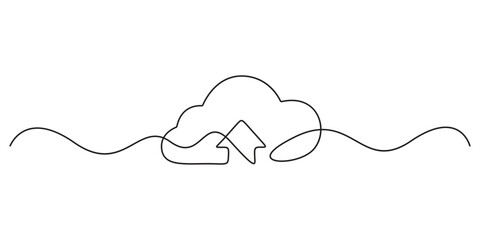 Continuous single line drawing of cloud storage silhouette. One line art cloud storage. Cloud computing global big data information web exchange concept design one sketch doodle outline drawing vector