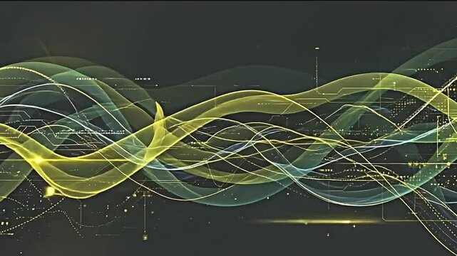 minimalist visual composition with green, yellow, and white line art overlays on a black background, perfect for video loops, website headers, digital ... see more