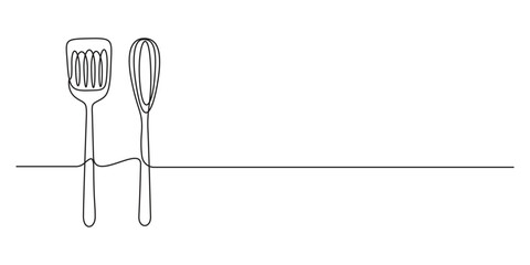 Continuous one line drawing of a kitchen spatula. Single line drawing of cooking spatula isolated on white background vector illustration