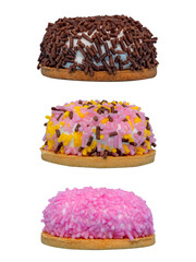 Different colorful biscuits. The isolation is on a transparent background in the PNG format.