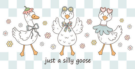 Retro groovy silly goose 16oz libbey glass can wrap. Just a silly goose cup wrap sublimation design. Coquette coffee glass, Summer 16oz full wrap, Cottagecore libby wrap.