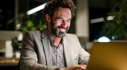 Confident Professional Businessman Working on Laptop in Modern Office – Entrepreneurship, Digital Workspace & Corporate Success Concept.