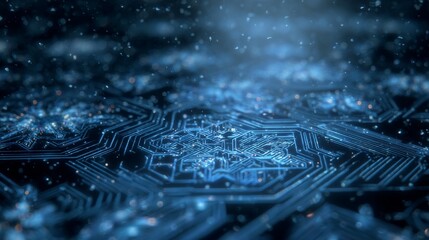 A frozen electronic background with circuit frost patterns glowing blue and silver icy tech design crystalline edges dark winter haze futuristic chill