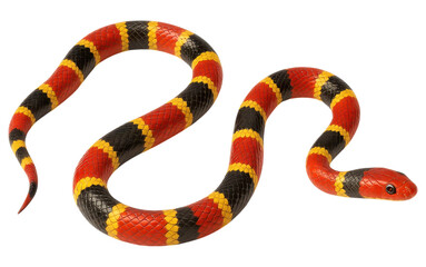 Coral snake with vibrant red, yellow, and black bands. transparent background.