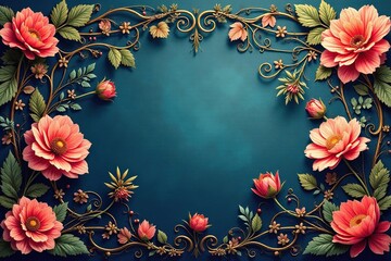 Intricate floral damask, swirling vines and leaves, surface, background pattern