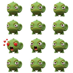 Obraz premium Cartoon chameleon faces set with various expressions