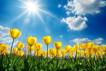 Obraz premium Vibrant Red and Yellow Tulips Blooming in Spring