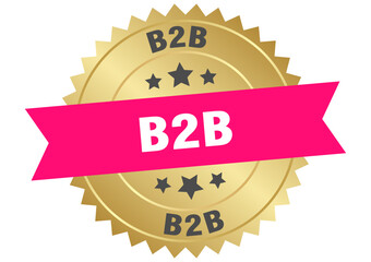 b2b. b2b round pink and gold label isolated on transparent background