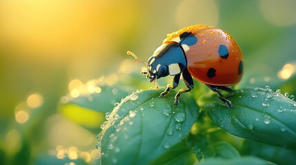 Ladybug on leaf in sunlight