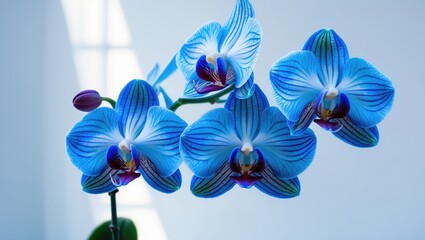 Vibrant blue orchids featuring intricate, translucent petals