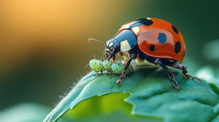 Fototapeta premium Ladybug on leaf macro photography