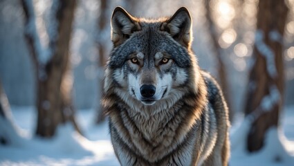 Fototapeta premium Predator wolf amidst winter nature