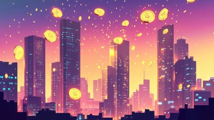 Golden Cityscape: A Digital Art of Wealth and Prosperity