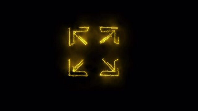 Arrows of four directions, linear icon. Neon directional arrow . Light Glowiing icon. neon style on black background.