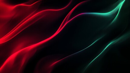 Obraz premium Abstract flowing wavy lines in shades of red and green on a dark background design