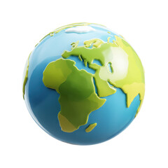 Cartoon Planet Earth Africa with Europe, and and Asia on a glossy 3D globe.