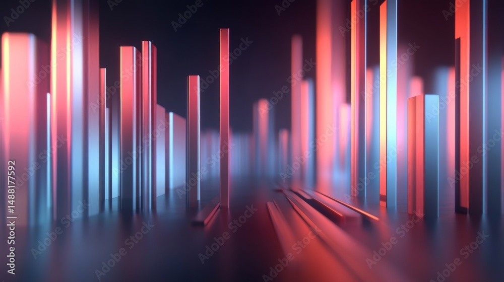 Poster a d financial graph with rising bars and an upward trending line chart, with metallic textures and s